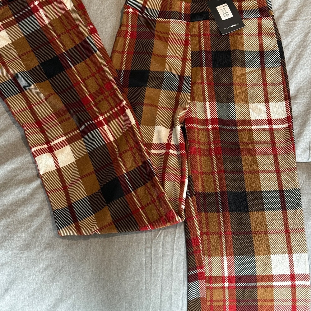 Plaid Flare Pants - Brown, Red, Black